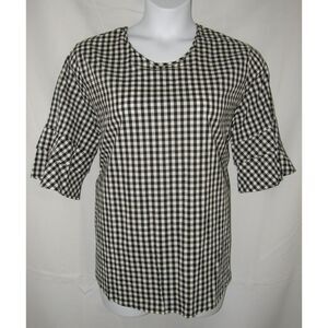 Black & White Gingham Plus Sz 2X Casual Wear Tiered Bell Sleeve Shirt MIRABILIA